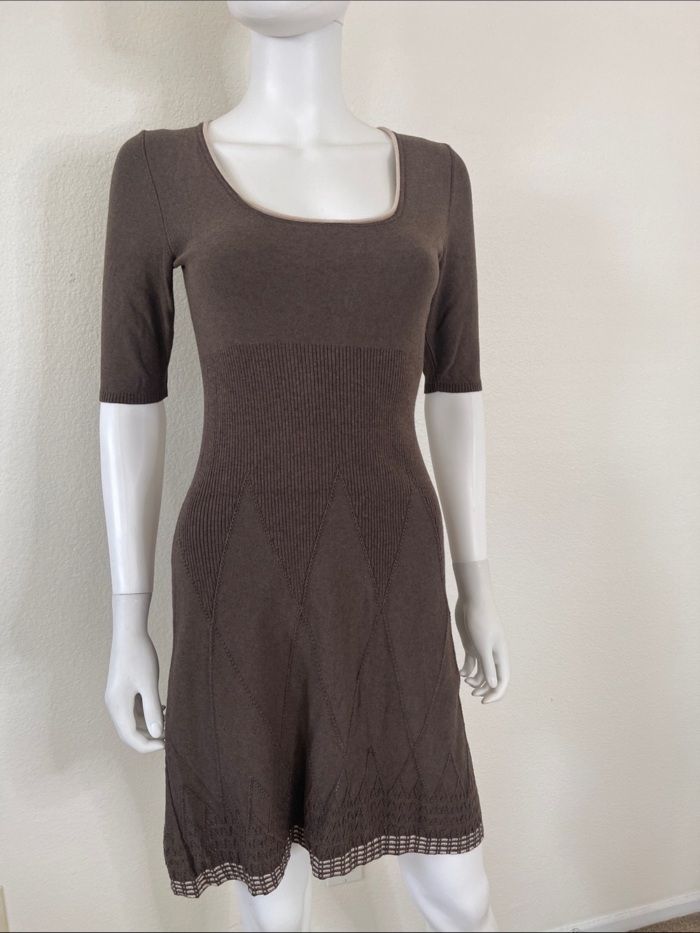 Max Studio Square-Neck Knit Midi Dress in Brown